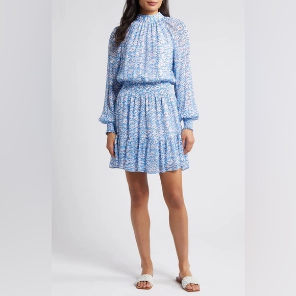 Lilly Pulitzer EUC Ellielynn Long Sleeve Dress Lunar Palm Beach Blue Size 10